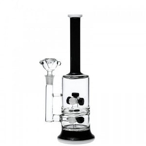 13" Tall Double Circular Seed Perc Rec w/ Silicone Compartment Hand Made 3 Color (Black)