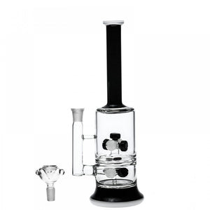 13" Tall Double Circular Seed Perc Rec w/ Silicone Compartment Hand Made 3 Color (Black)