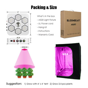 LED Grow Light Full Spectrum for Indoor Plants Veg and Flower Dimmable COB Growing Lamps BloomBeast A520 520w 13 Band with UV IR 3 Dimmers hydroponics lighting(5 Years Warranty)