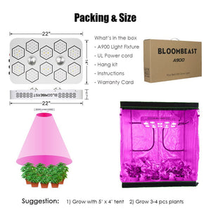 Growing Lights COB LED Plant Light Dimmable Full Spectrum 13 band A900 900w BloomBeast Hydroponics Greenhouse Lighting Clone Seedling Veg Flower(High Yield)