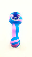 Durable silicone spoon with thick glass bowl and storage compartment art set “Cotton Candy” by Jonnie&Junior (blue/pink)