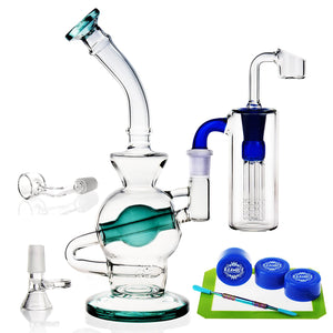 R-TEAM Glass 14.5mm Height 24cm Green Water Hand Made Recycler Joint