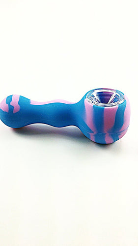 Durable silicone spoon with thick glass bowl and storage compartment art set “Cotton Candy” by Jonnie&Junior (blue/pink)
